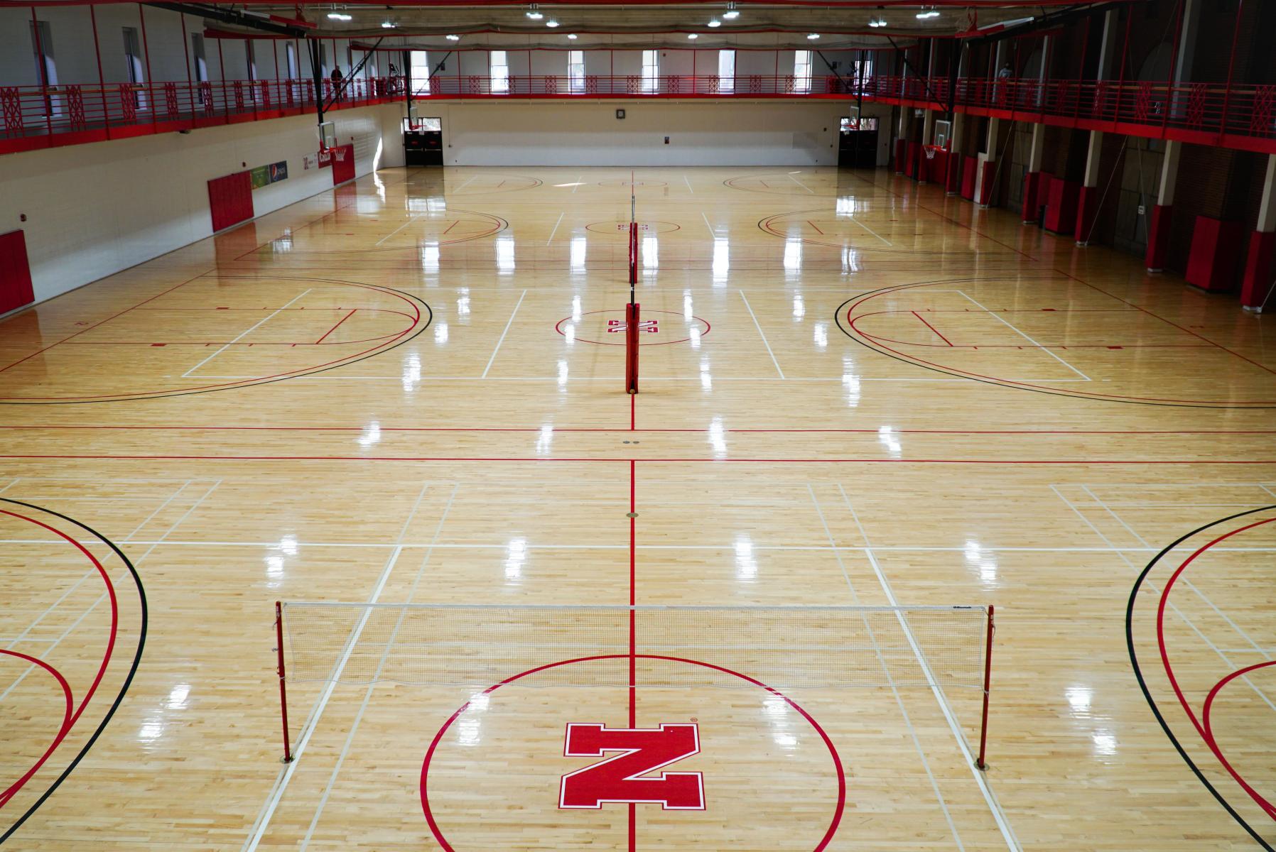The basketball courts in the Campus Recreation Center
