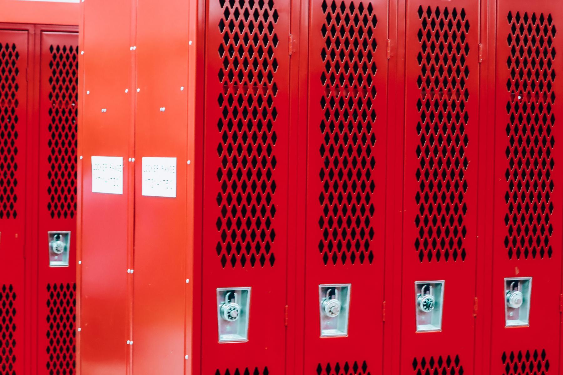 A row of lockers inside one of the locker rooms