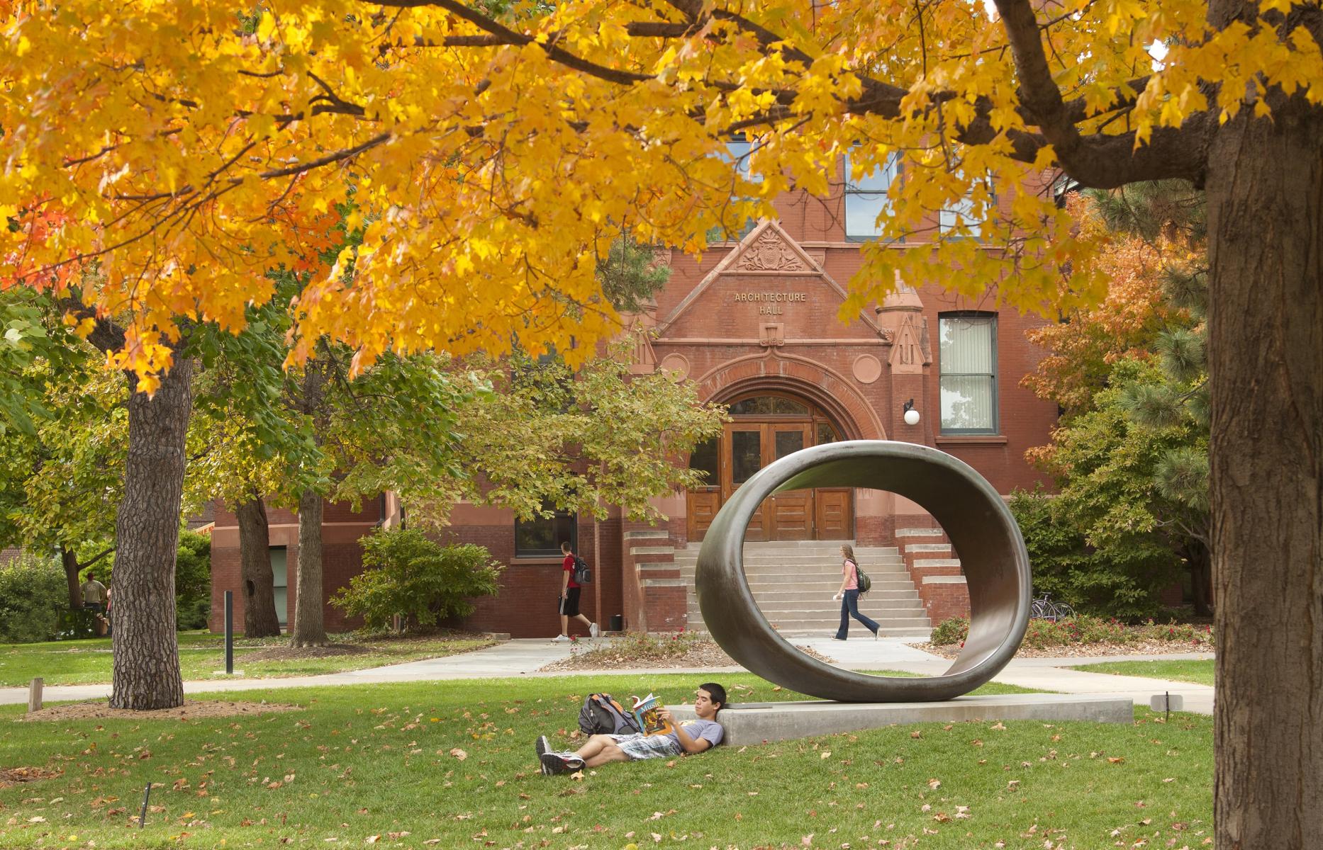 Campus during the fall in front of Architecture Hall