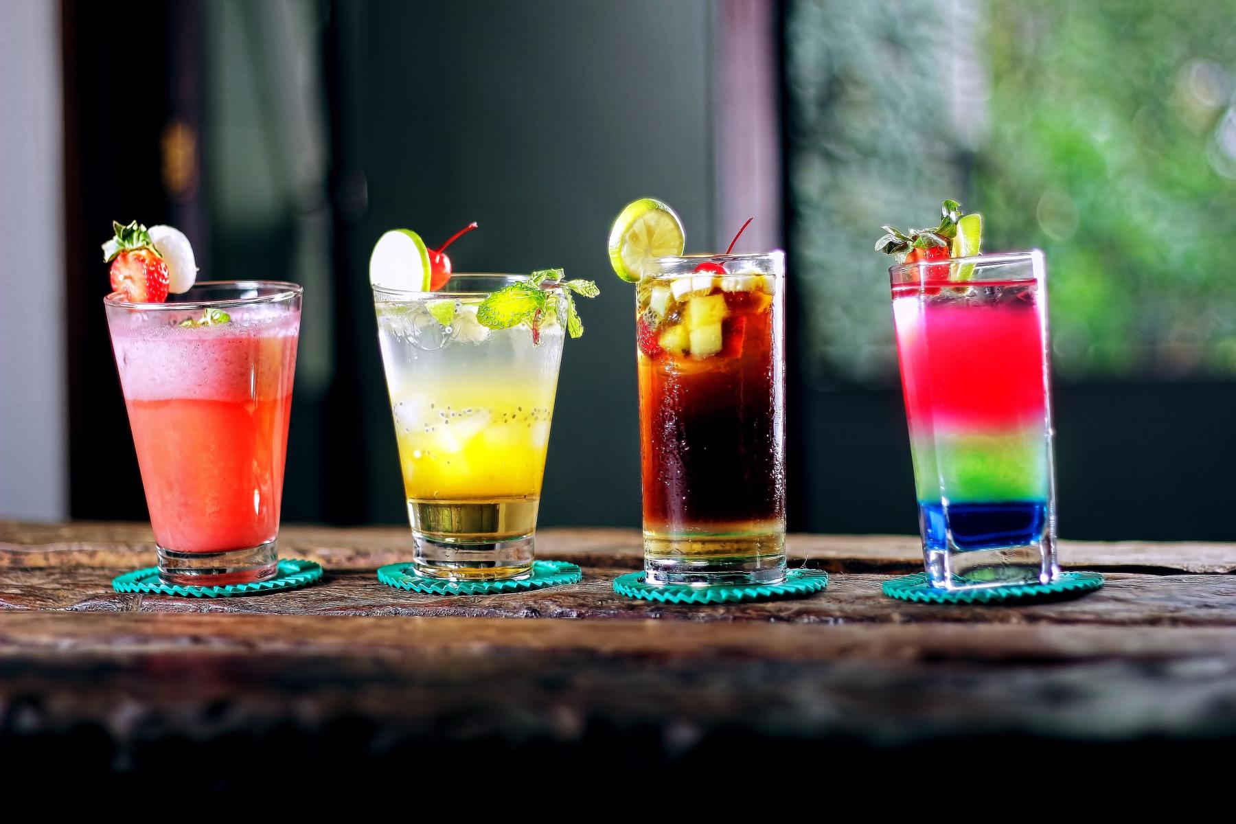 Colorful drinks on a table