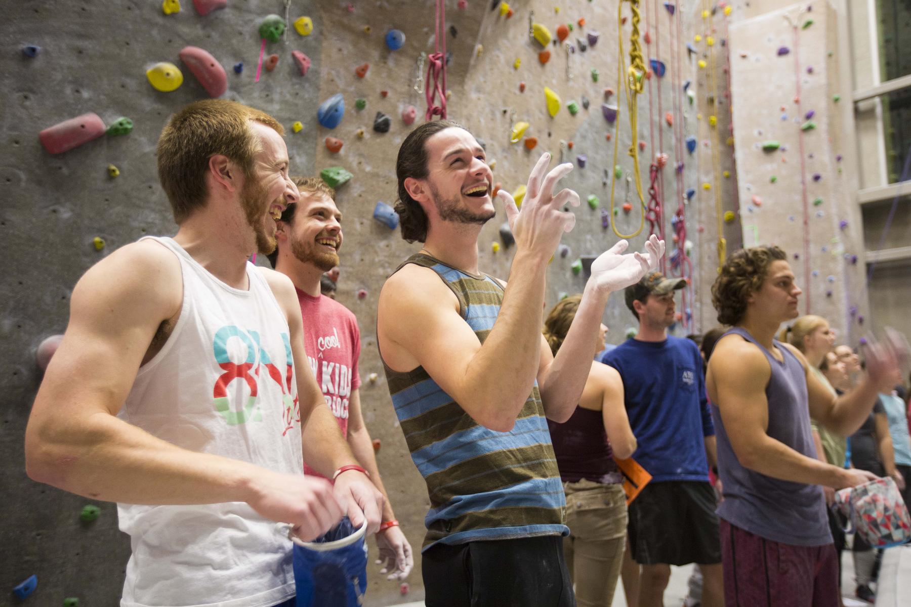 Students at the climbing wall