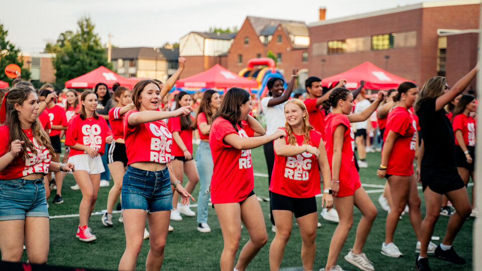 students dancing and campus recreation event