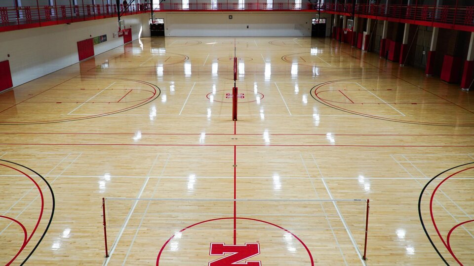 The basketball courts in the Campus Recreation Center