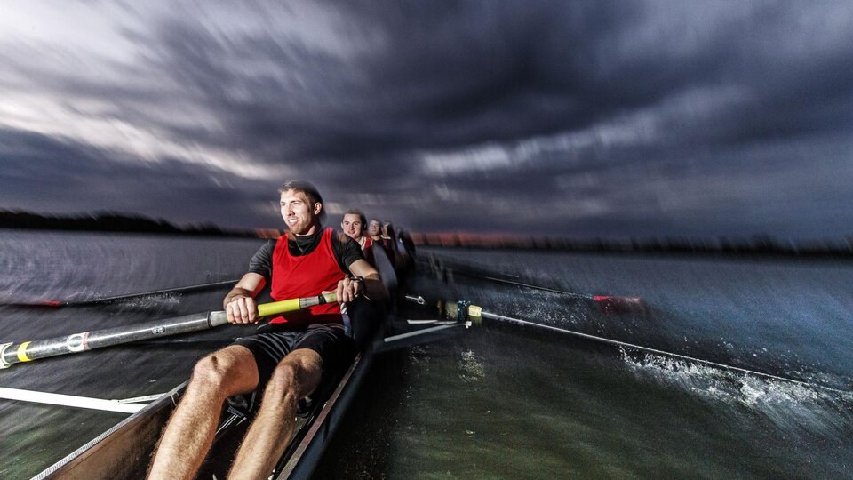 Members of the Nebraska Crew practice at Branched Oak Lake.