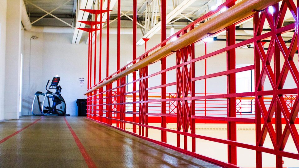 The running track above the multipurpose courts in the Campus Recreation Center