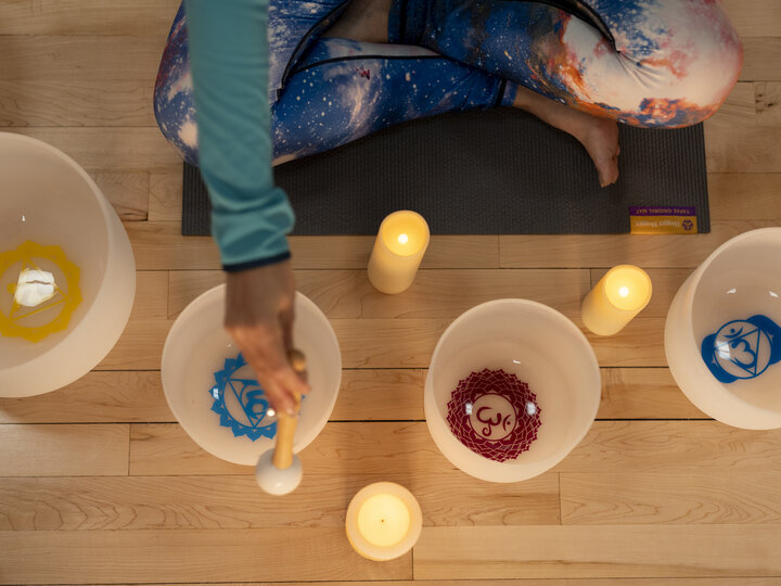 person doing sound bath meditation