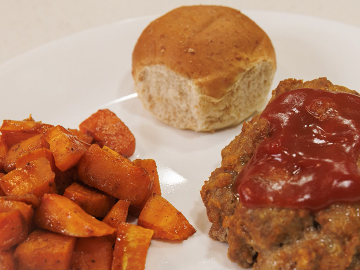 Sheetpan Meatloaf with Candied Sweet Potatoes