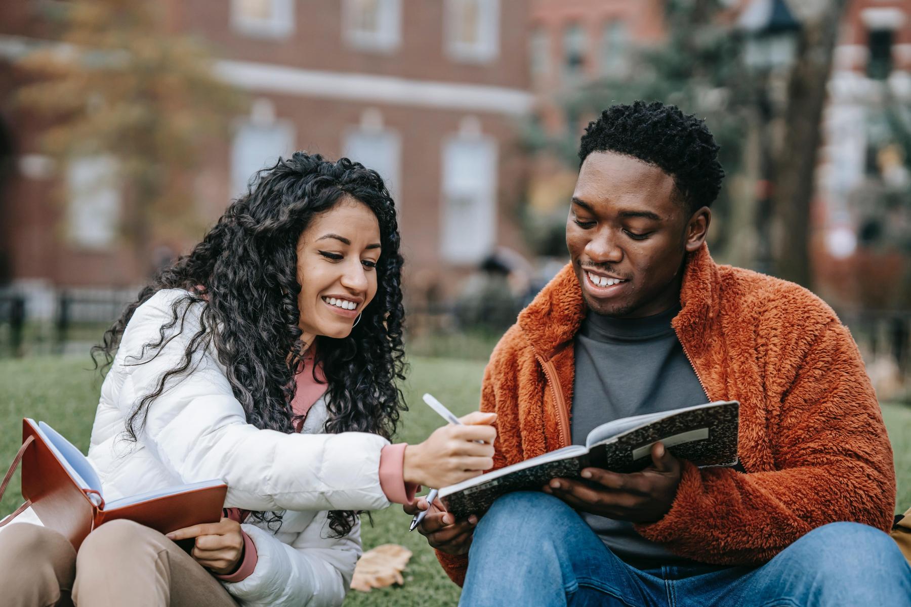 College students study outdoors