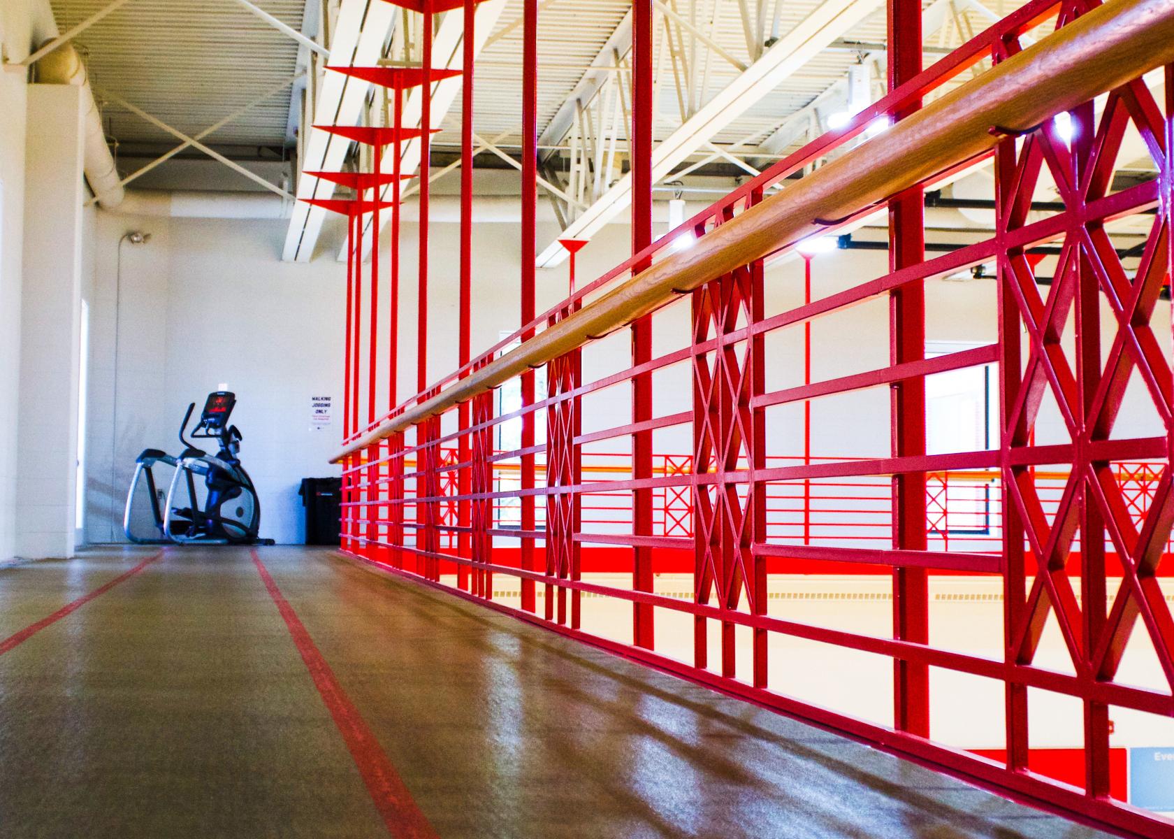 The running track above the multipurpose courts in the Campus Recreation Center